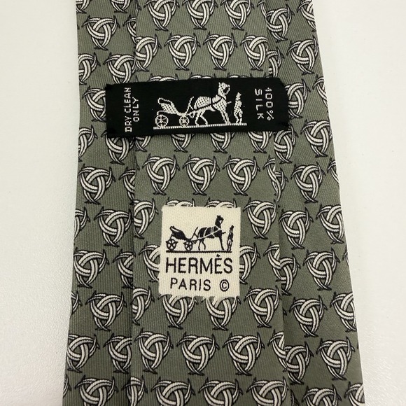 Hermes Men's Tie Woven Ball Sage Green Satin Silk 7350 PA 3.5